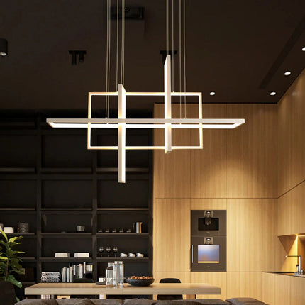 Lampadario led sospensione geometrico 98 watt 4 rettangoli moderno lampada da soffitto 7840Lm luce bianca fredda 6500K calda 3000K naturale 4000k - enzoled