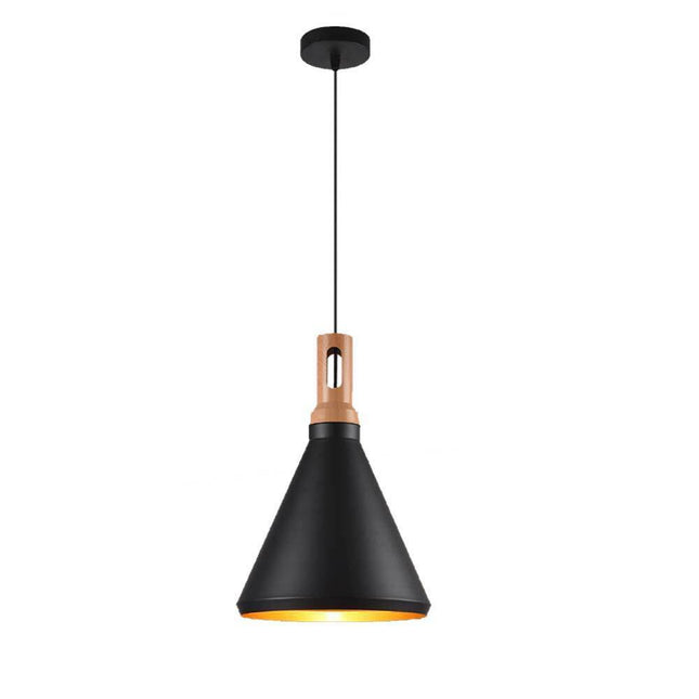 Lampadario a sospensione stile industriale in metallo pendente a cono attacco E27 luce tavolo cucina di colore nero o bianco - enzoled