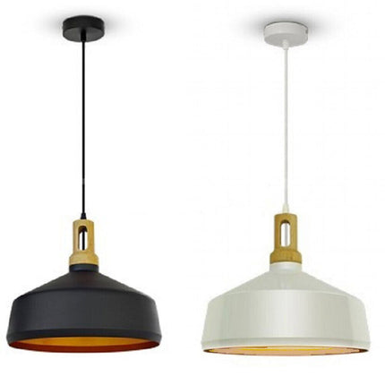 Lampadario a sospensione stile industriale in metallo pendente a coppa attacco E27 luce tavolo cucina di colore nero o bianco - enzoled