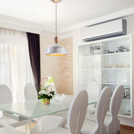 Lampadario a sospensione stile industriale in metallo pendente a coppa attacco E27 luce tavolo cucina di colore nero o bianco - enzoled