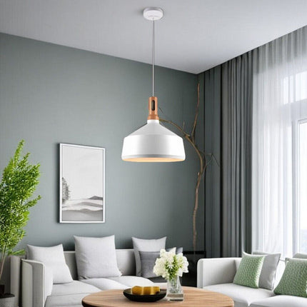 Lampadario a sospensione stile industriale in metallo pendente a coppa attacco E27 luce tavolo cucina di colore nero o bianco - enzoled