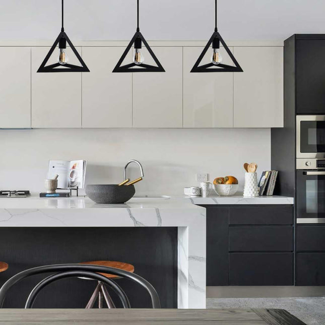 Lampadario da soffitto pendente a sospensione 3d stile geometrico forma triangolo cubo ovale bianco o nero E27 - enzoled