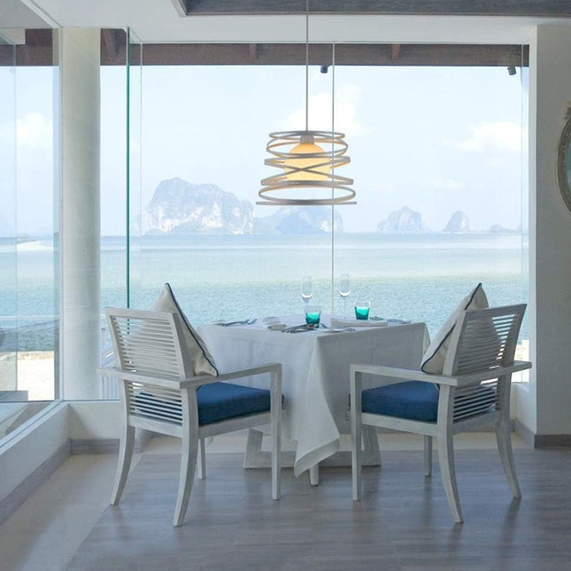 Lampadario a sospensione da soffitto con paralume in metallo a vortice traforato design contemporaneo moderno lampada da soffitto - enzoled