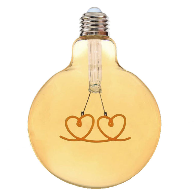 Lampadina ambrata con led a filamento che crea due cuori 4 watt E27 lampada decorativa stile vintage luce calda 2500k - enzoled