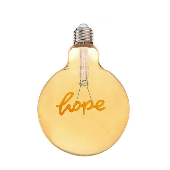 Lampadina ambrata con led a filamento che crea la scritta hope 4 watt E27 lampada decorativa stile vintage luce calda 2500k - enzoled