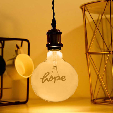 Lampadina ambrata con led a filamento che crea la scritta hope 4 watt E27 lampada decorativa stile vintage luce calda 2500k - enzoled