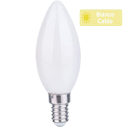 Lampadina a led filamento opaca 4 watt attacco e14 candela a luce fredda 6500k calda 2700k naturale 4000K - enzoled