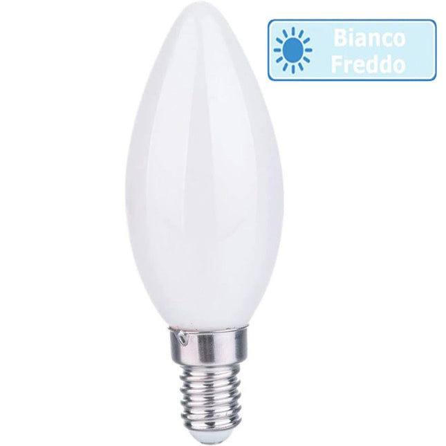 Lampadina a led filamento opaca 4 watt attacco e14 candela a luce fredda 6500k calda 2700k naturale 4000K - enzoled