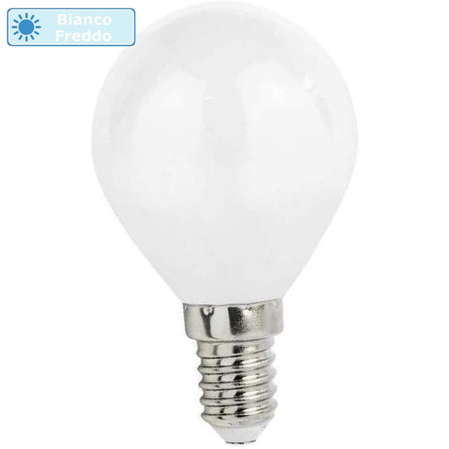 Lampadina a led filamento opaca 4 watt g45 attacco e14 sfera a luce fredda 6500k calda 2700k naturale 4000K - enzoled