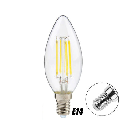 Lampadina in vetro a led a filamento 4 watt candela E14 luce fredda 6500k calda 3000k naturale 4000k - enzoled