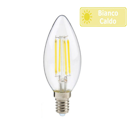 Lampadina in vetro a led a filamento 4 watt candela E14 luce fredda 6500k calda 3000k naturale 4000k - enzoled
