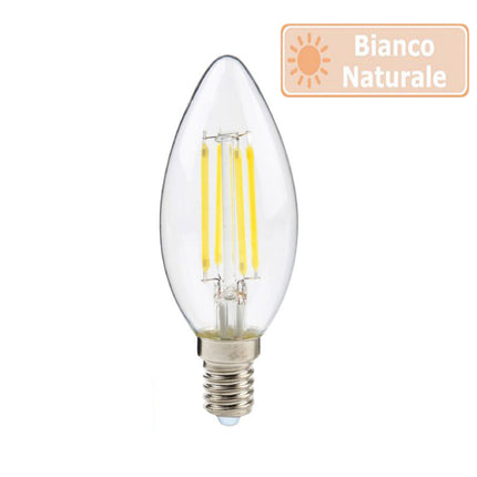 Lampadina in vetro a led a filamento 4 watt candela E14 luce fredda 6500k calda 3000k naturale 4000k - enzoled