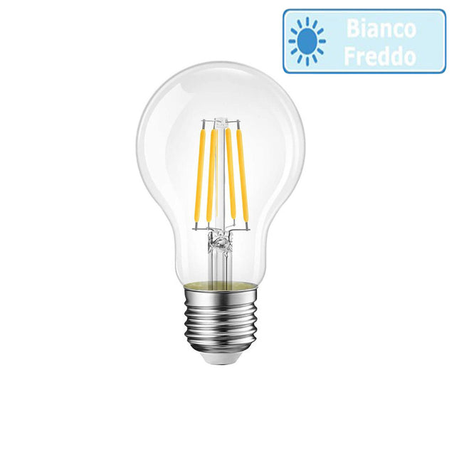 Lampadina led a filamento A60 8 watt sfera E27 luce fredda 6500k  calda 2700k naturale 4000k - enzoled