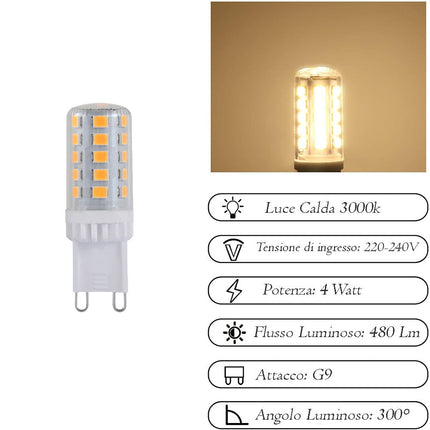 Lampadina led smd G9 4 watt trasparente illuminazione per lampadari applique plafoniera luce fredda 6500k calda 3000k naturale 4000k - enzoled