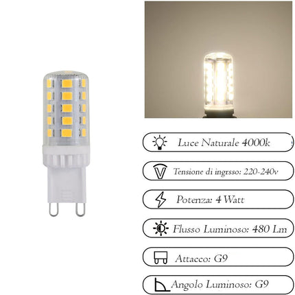 Lampadina led smd G9 4 watt trasparente illuminazione per lampadari applique plafoniera luce fredda 6500k calda 3000k naturale 4000k - enzoled