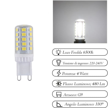 Lampadina led smd G9 4 watt trasparente illuminazione per lampadari applique plafoniera luce fredda 6500k calda 3000k naturale 4000k - enzoled
