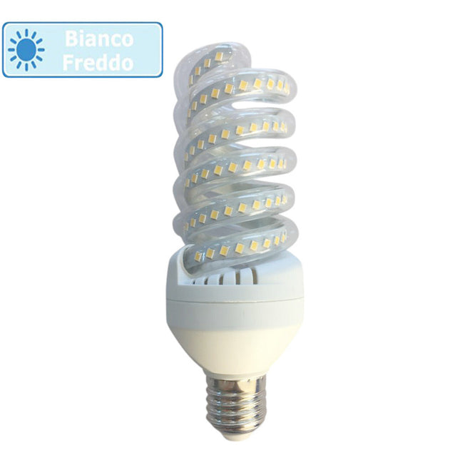 Lampadina led spirale attacco E27 22 watt luce calda 3000k naturale 4000k e bianca fredda 6500k luce illuminazione - enzoled