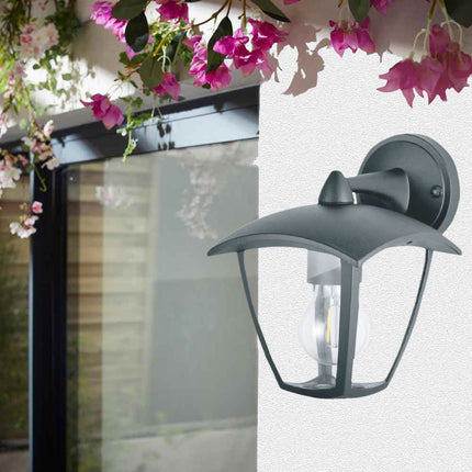 Applique lanterna da parete per giardino facciate lampada da muro grigio e bianco E27 IP44 - enzoled