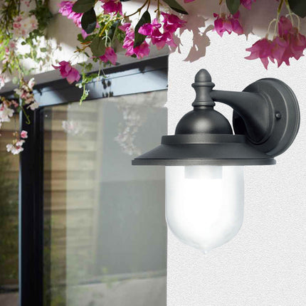 Lanterna da parete applique per giardino facciate terrazzo stile retrò lampada da muro grigio e bianco  E27 IP44 - enzoled