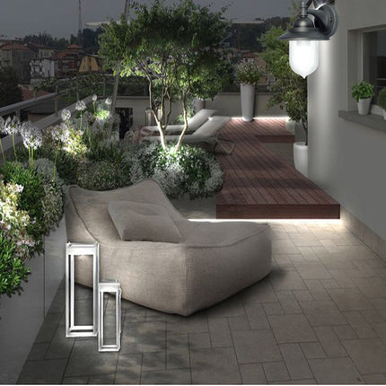 Lanterna da parete applique per giardino facciate terrazzo stile retrò lampada da muro grigio e bianco  E27 IP44 - enzoled