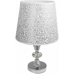 Lume moderno da comodino abat jour lampada da tavolo in acciaio cromato e paralume decorato glitter argento - enzoled