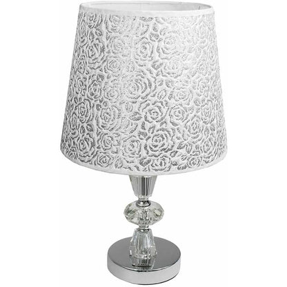 Lume moderno da comodino abat jour lampada da tavolo in acciaio cromato e paralume decorato glitter argento - enzoled