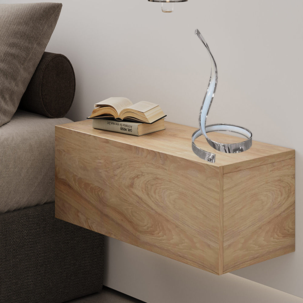 Lampada da tavolo led moderna stilizzata a spirale curva 12 watt luce da comodino argento - enzoled