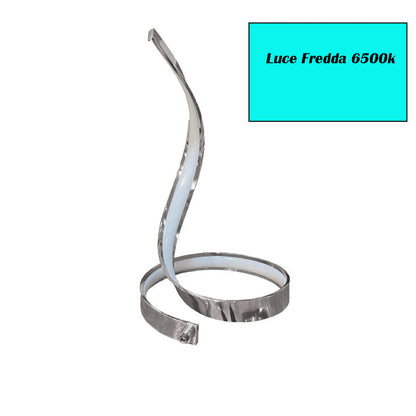 Lampada da tavolo led moderna stilizzata a spirale curva 12 watt luce da comodino argento - enzoled
