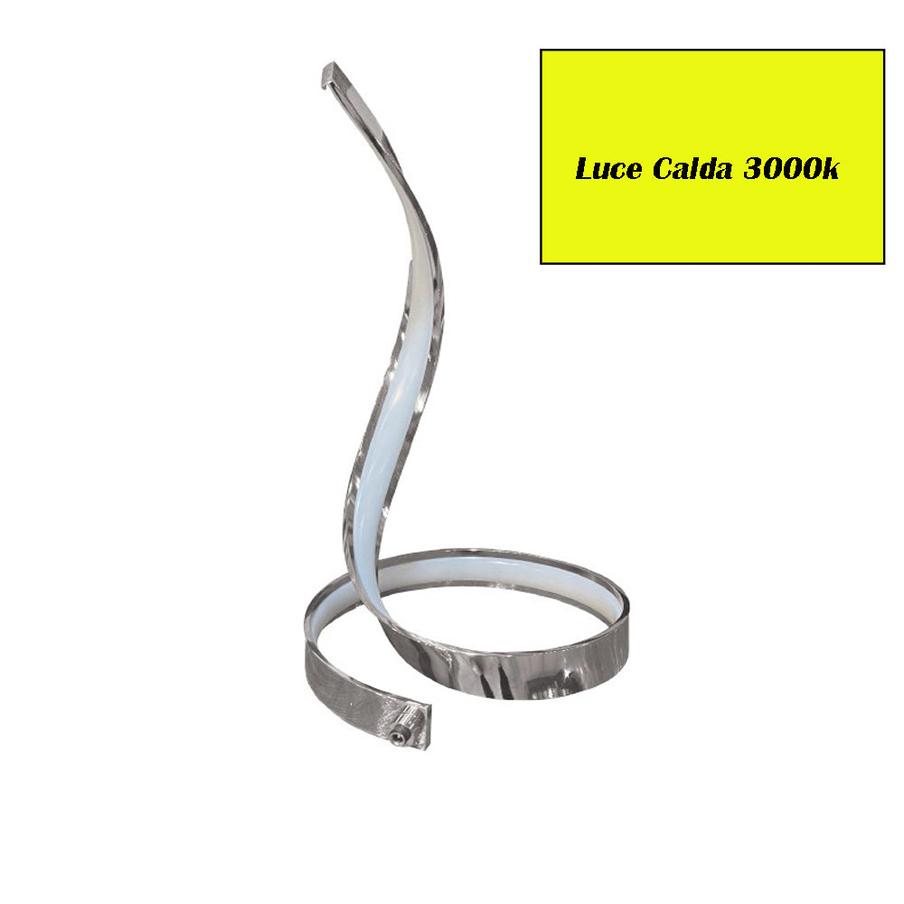 Lampada da tavolo led moderna stilizzata a spirale curva 12 watt luce da comodino argento - enzoled