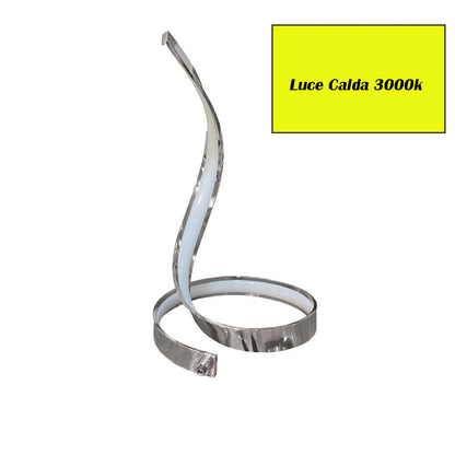 Lampada da tavolo led moderna stilizzata a spirale curva 12 watt luce da comodino argento - enzoled