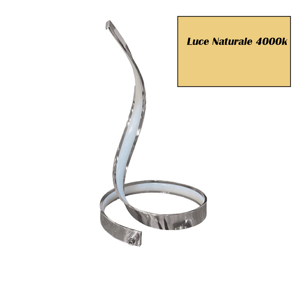 Lampada da tavolo led moderna stilizzata a spirale curva 12 watt luce da comodino argento - enzoled