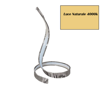 Lampada da tavolo led moderna stilizzata a spirale curva 12 watt luce da comodino argento - enzoled