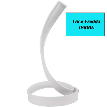Lampada da tavolo led moderna stilizzata a spirale curva 12 watt luce da comodino bianca - enzoled