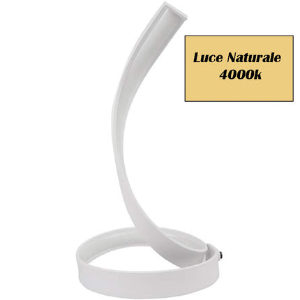Lampada da tavolo led moderna stilizzata a spirale curva 12 watt luce da comodino bianca - enzoled