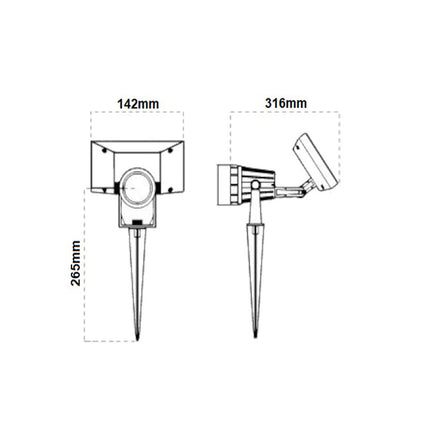 Faretto 7 led picchetto ricaricabile con pannello solare 3 watt faro crepuscolare luce fredda 6500k calda 3000k ip65 - enzoled