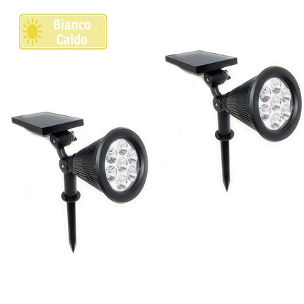 Faretto 7 led picchetto ricaricabile con pannello solare 3 watt faro crepuscolare luce fredda 6500k calda 3000k ip65 - enzoled