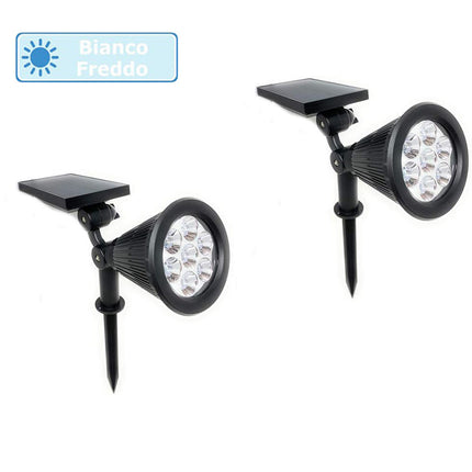 Faretto 7 led picchetto ricaricabile con pannello solare 3 watt faro crepuscolare luce fredda 6500k calda 3000k ip65 - enzoled