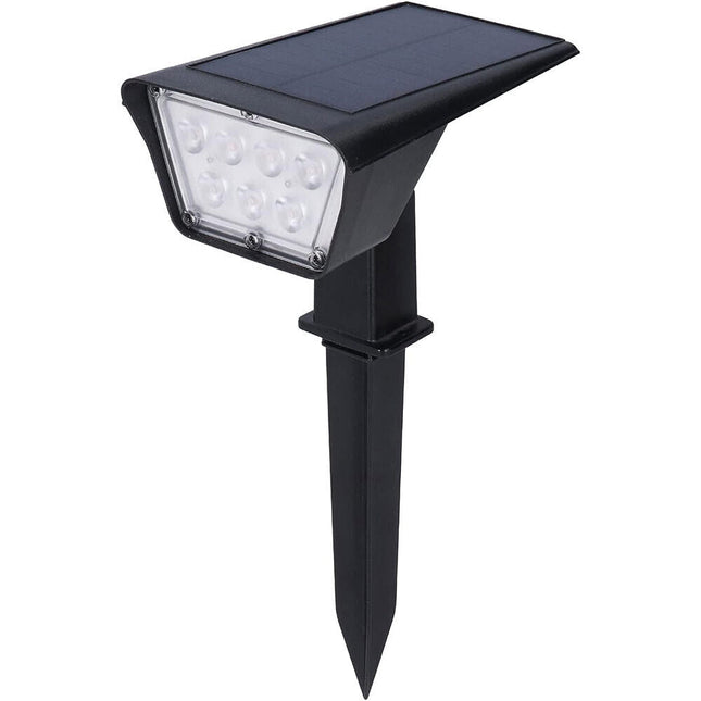 Faretto 7 led picchetto ricaricabile con pannello solare crepuscolare lampada da muro 3,5 watt impermeabile IP65 - enzoled