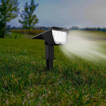 Faretto 7 led picchetto ricaricabile con pannello solare crepuscolare lampada da muro 3,5 watt impermeabile IP65 - enzoled