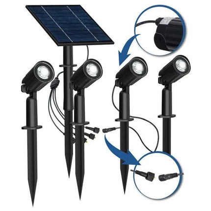 Set 4 faretti led a picchetto 40 watt con pannello solare per esterno da giardino lampada da percorso a luce fredda o calda IP65 - enzoled