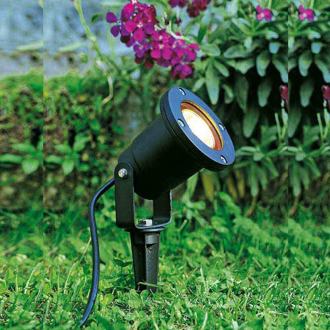 Faretto da esterno lampada led da giardino con picchetto interrabile e staffa a parete portalampada ip57 gu10 - enzoled