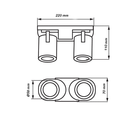 Applique plafoniera 2 diffusori orientabile da soffitto parete lampada attacco per faretto GU10 per bagno soggiorno bianco o nero - enzoled