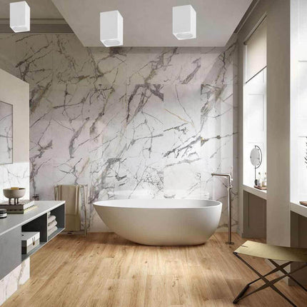 Applique da soffitto in gesso verniciabile a forma di cilindro o cubo con a attacco per faretto Gu10 14x7 cm - enzoled