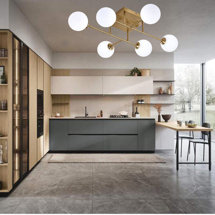 Plafoniera da soffitto bronzo lampada minimal struttura in metallo con sei sfere attacco G9 - enzoled