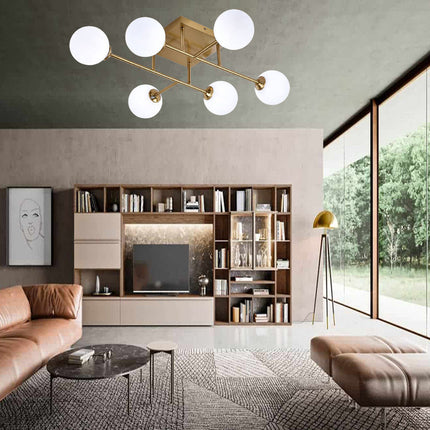 Plafoniera da soffitto bronzo lampada minimal struttura in metallo con sei sfere attacco G9 - enzoled