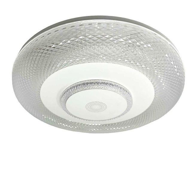 Plafoniera rgb 72 watt cassa bluetooth diffusore trasparente luce bianca calda naturale con telecomando dimmerabile APP - enzoled