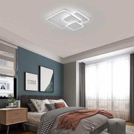 Plafoniera led moderna 48 watt lampada da soffitto 3 quadrati lampadario metallo bianco luce bianca fredda 6500k naturale 4000k calda 3000k - enzoled