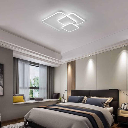 Plafoniera led moderna 48 watt lampada da soffitto 3 quadrati lampadario metallo bianco luce bianca fredda 6500k naturale 4000k calda 3000k - enzoled