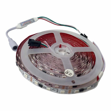 Strip striscia indirizzabile RGB 300 led 5050 48 watt 12v bobina da 5 mt con telecomando regolatore vari effetti - enzoled