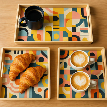 Set 3 vassoi in legno grezzo rettangolari per decoupage con manici enzoled